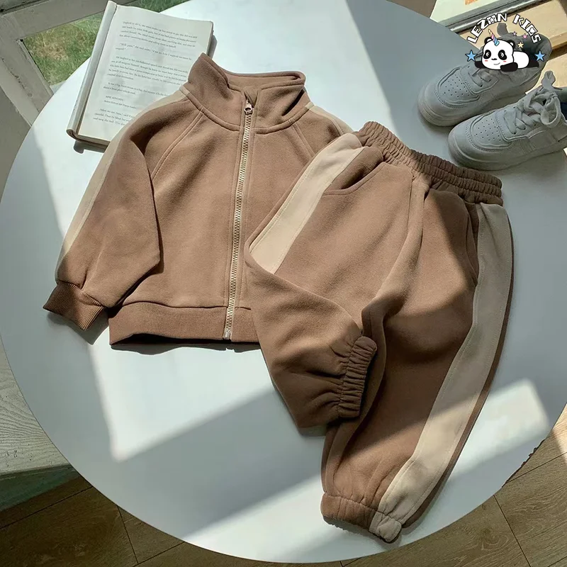 LEZONKIDS - Customizable Casual Clothing Sports Hoodie Two-Piece Set Warm Thickness Winter Clothes Kids Boy Clothing Set